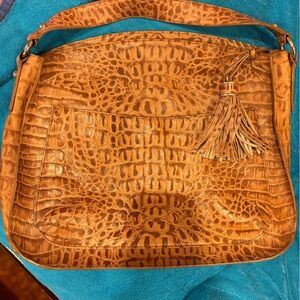 Talbots Croc-Embossed Tan Leather Shoulder Bag with Tassel